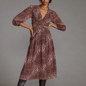 Anthropologie Ranna Gill Brown Motif Printed Cut-Out Midi Dress